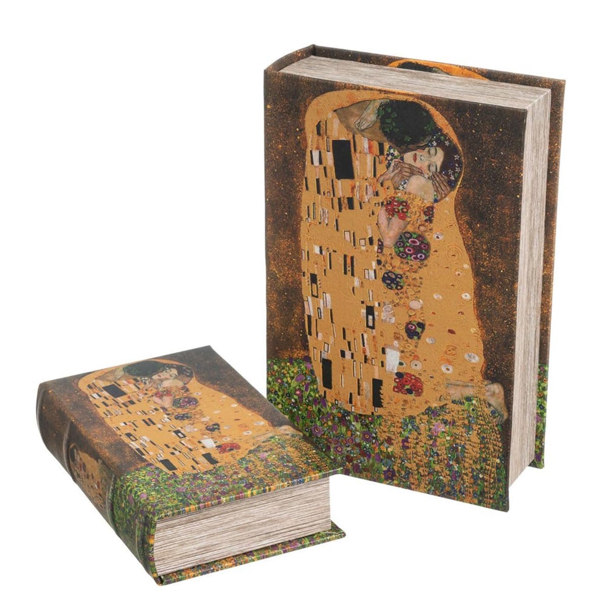 Rangement secret salon avec le set de 2 boîtes livres Le baiser de Klimt UNIMASA