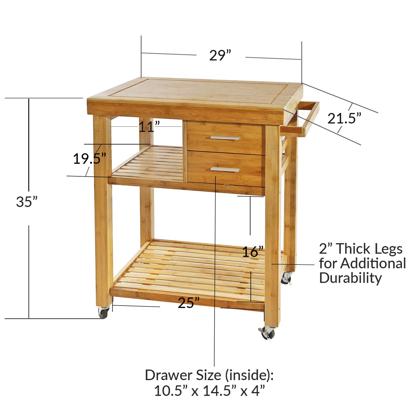 Rolling Bamboo Wood Kitchen Island Cart Trolley, Kitchen Trolley Cart