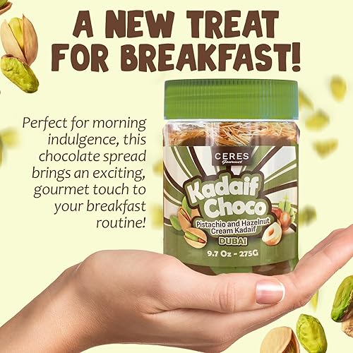 Miniatura 9 de Ceres Gourmet Dubai Chocolate Untable  Crema de Pistacho con Phyllo Kataifi Tostado, Chocolate Gourmet para Desayuno, Relleno Crujiente de Dubai