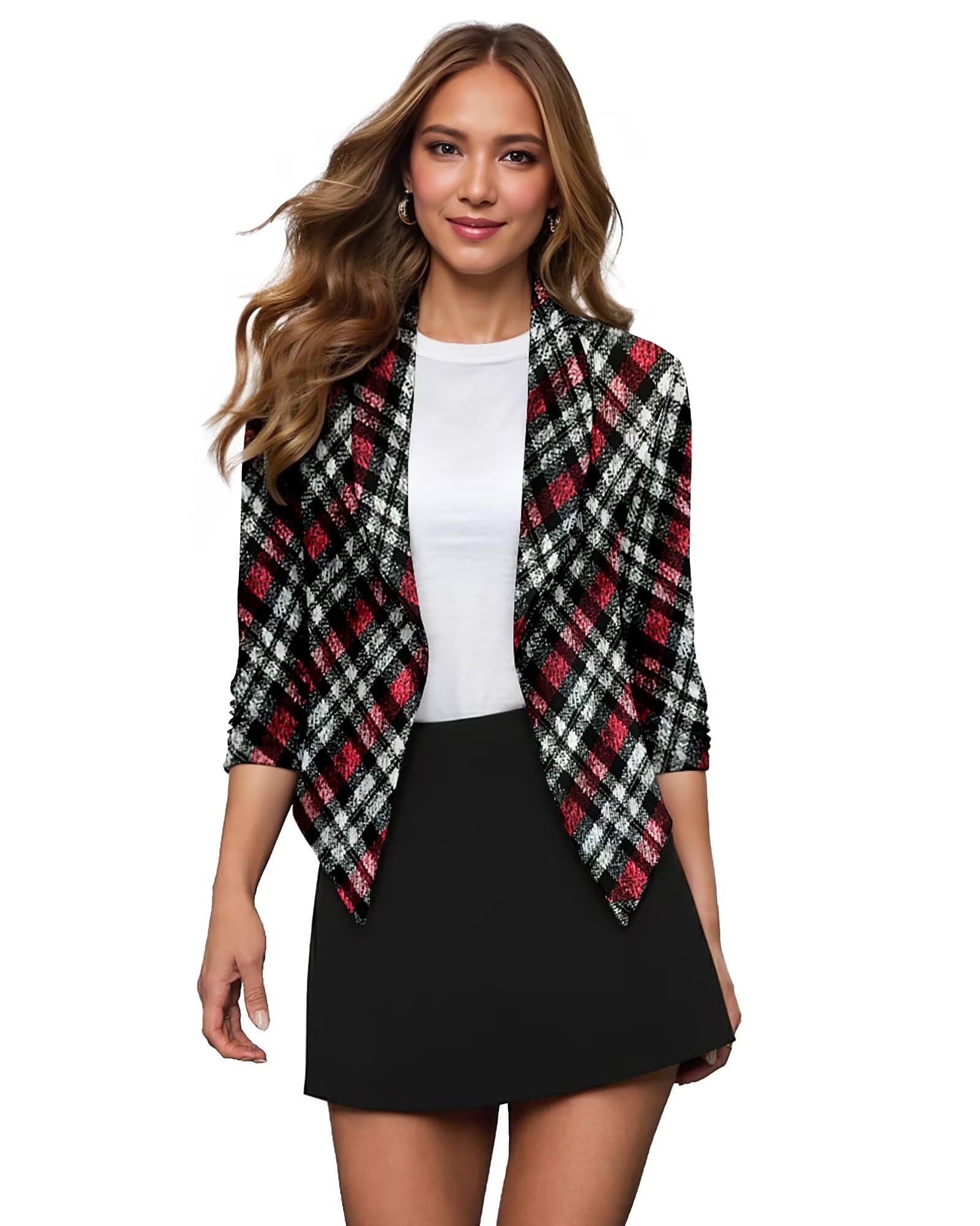 Hybrid Company Womens Casual Work Office Blazer Jacket Open Front Shawl with 3 4 Scrunch Sleeves