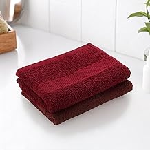 Earthy Fables Basic Hand Towel – Pure Carded Cotton, Soft, Absorbent, Quick Dry & Skin-Friendly Towel for Gym/Travel, 60 x 40 cm, 400 GSM – Pack of 2, Wine