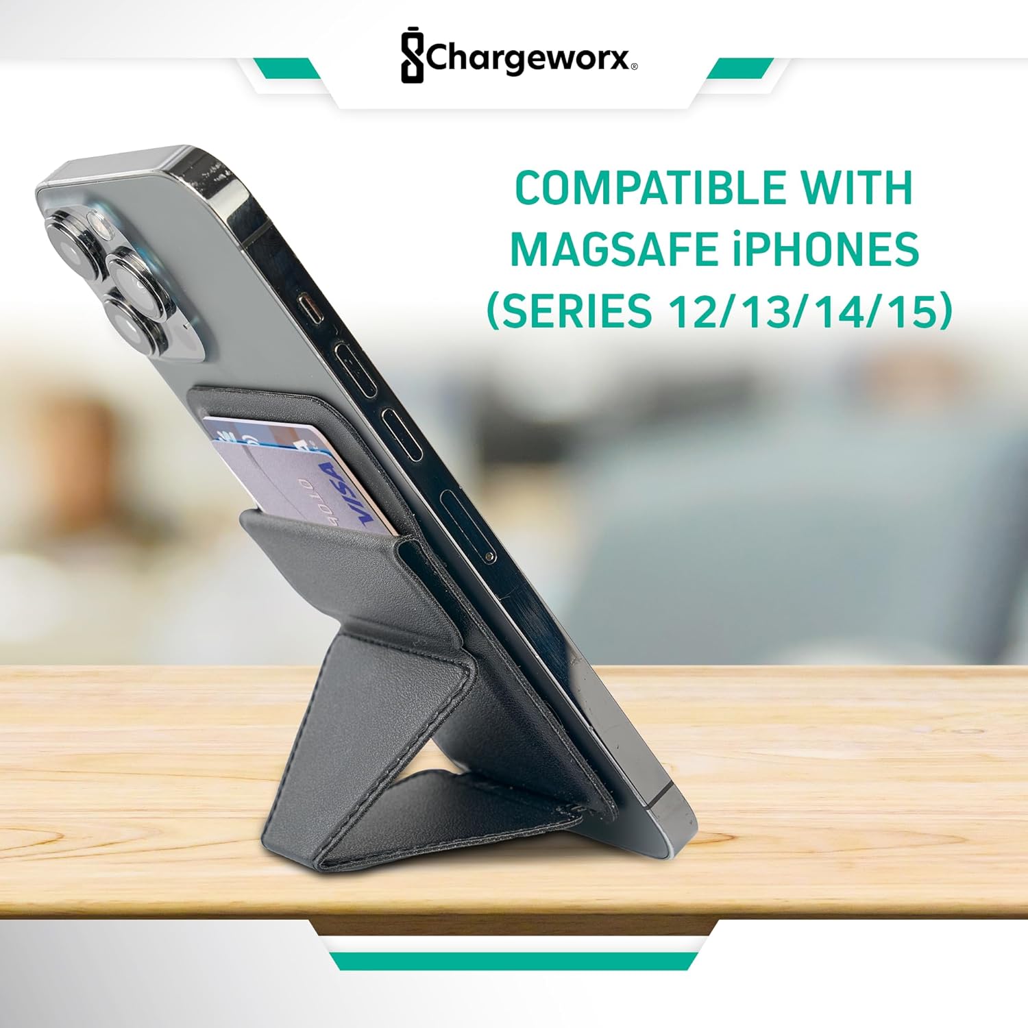 CHARGEWORX Magnetic Wallet for iPhone MagSafe, Slim Card Holder Phone Stand with Strong Magnet Grip, Vegan Leather Minimalist Wallet Case for iPhone 17 16 15 14 13 12 Pro Max Mini – Black - Image 2