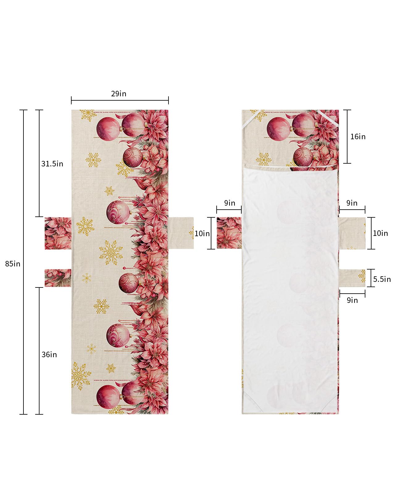 Red Pink Christmas Balls Beach Lounge Chair Towel Cover, Soft Chaise Lounge Towel with Side Pockets Patio Pool Chairs Cover for Beach/Pool Sunbathing 29x85 Xmas Poinsettia Yellow Snowflake Rustic