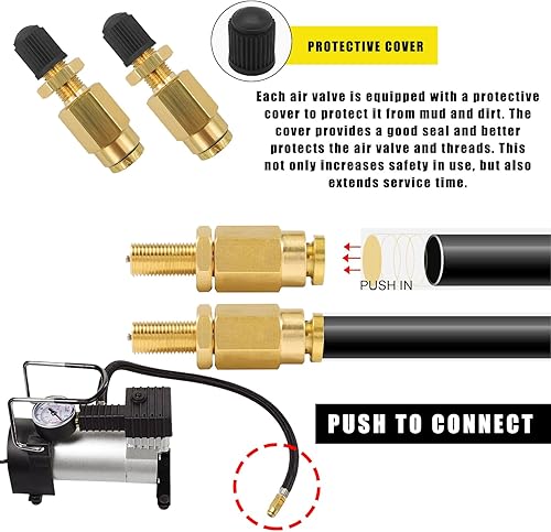 Miniatura 5 de Sylvil 4 válvulas de inflado, válvula de inflado de aire de latón de 14 pulgadas con empuje para conectar para tubería de línea de aire de 14