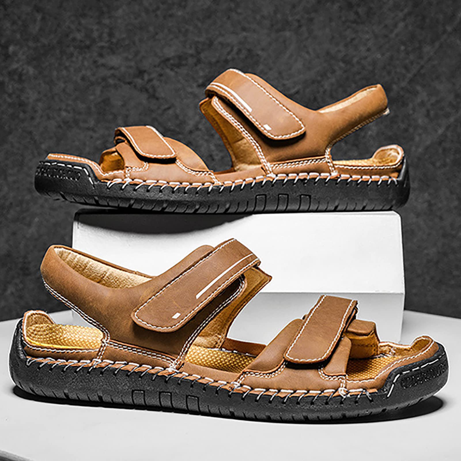 Chanclas Confortables Hombre Sandalias Suela de Goma Cuero con Bandas Ajustables Casuales Trekking Verano Transpirable Footwear Calzado Deportivo Casual Amortiguado Soporte de Arco para Playa Ciudad