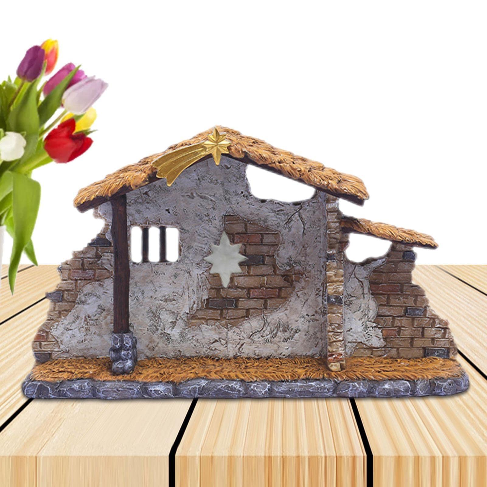 Amazon.co.jp: クリスマス降誕馬小屋, 家の装飾飼い葉桶教会樹脂