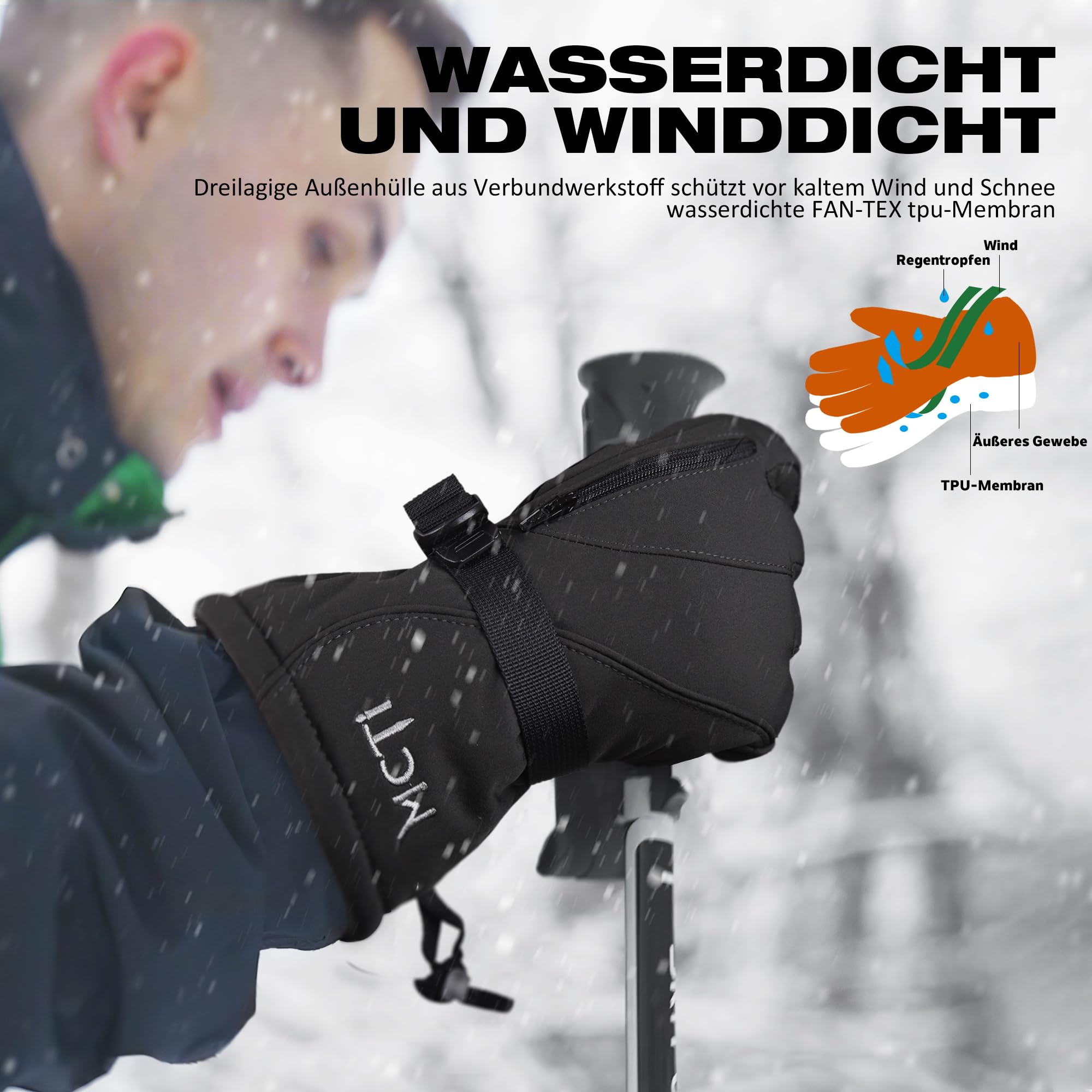 Skihandschuhe Herren Wasserdicht Winterhandschuhe 3M Thinsulate Snowboardhandschuhe Thermo Winddicht