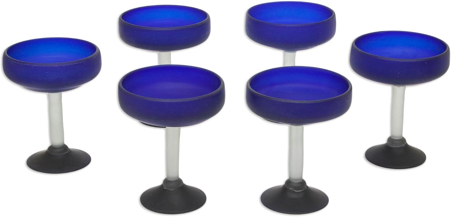 NOVICA ' Frozen ' Margarita Glasses Set of 6, 6"Tall, Blue