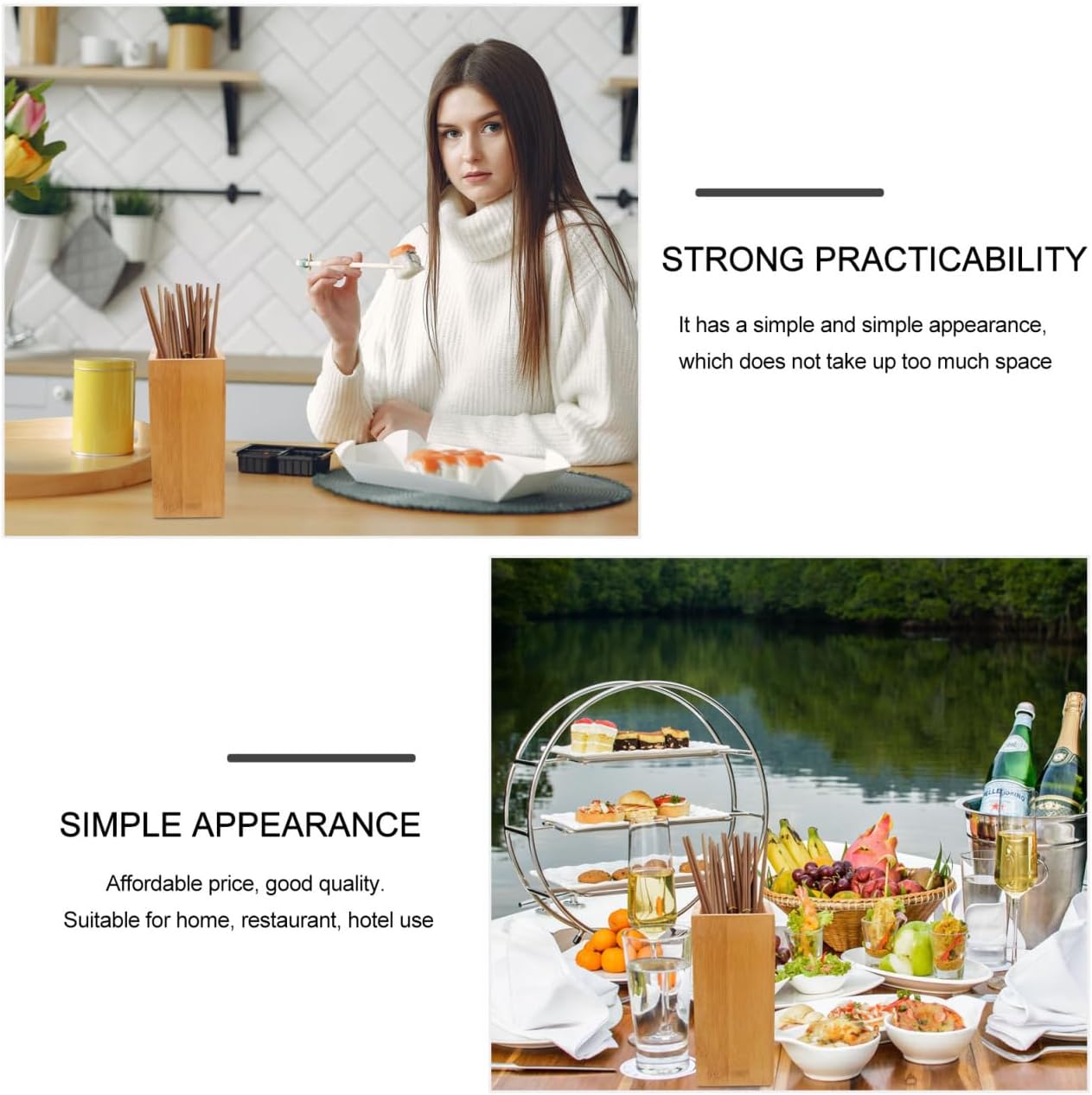 ABOOFAN Bamboo Chopstick Holder for Spoons Forks Kitchen Storage