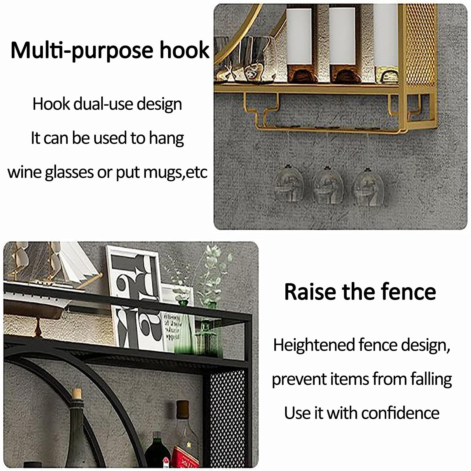 Botellero De Hierro De Estilo Industrial,Botellero De Metal Para La Pared Con Portavasos,Enfriador De Vino Montado En La Pared Para Bar,Estante Para Botellas De Vino Y Copas De Vino,Estantería De Vino