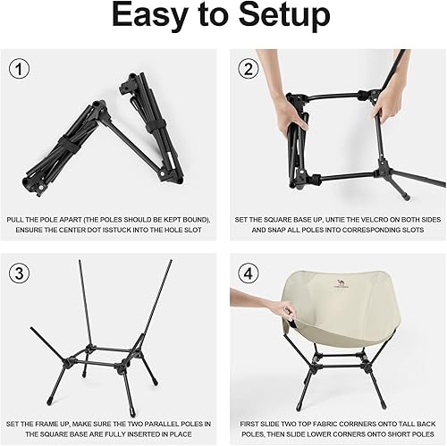 Miniatura 3 de CAMEL CROWN Silla de camping plegable, ligera, portátil, compacta, con bolsillo lateral, para viajes al aire libre, playa, picnic, senderismo,