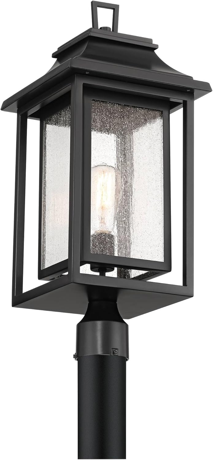 John Timberland Cecile 23 1/4" High Mission Country Traditional Outdoor Post Mount Light Fixture Pole Porch House Exterior Box Lantern Weatherproof Black Clear Seeded Glass Shade Outside Front Door