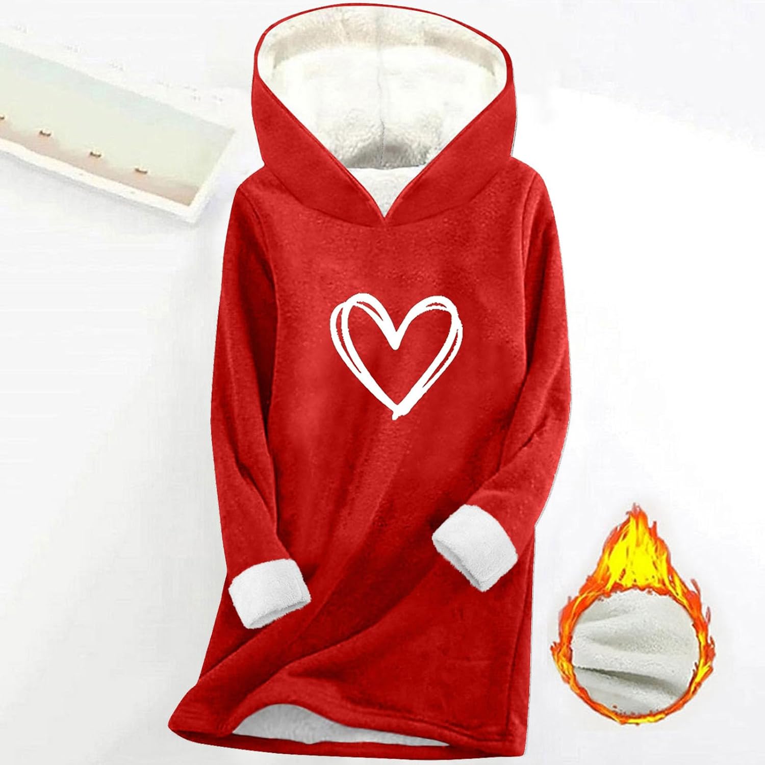 Pullover for Women Cute Heart Printed Sweatshirt Fleece Lined Winter Warm Hoodies Fuzzy Hooded Loungewear Tops
