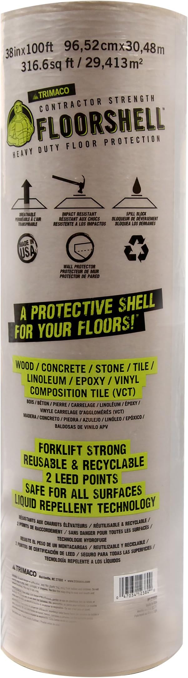 Trimaco 12380 Heavy Duty Surface Protector, 38-Inch X 100-Feet FloorShell Roll, No Color