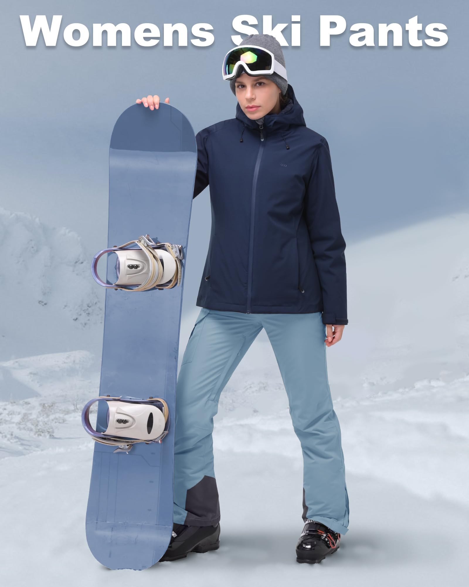 Pantalon de ski 33,000ft pour femme - Imperméable - Coupe-vent - Chaud - Doublure thermique - Pantalon de randonnée - Hiver - Ski - Noir
