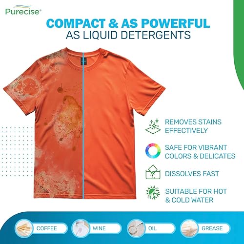 Miniatura 18 de Purecise Hojas de detergente para ropa, sin perfume, ecológicas y ligeras, eliminación de olores, 60 cargas en total (30 hojas), aptas para viajes