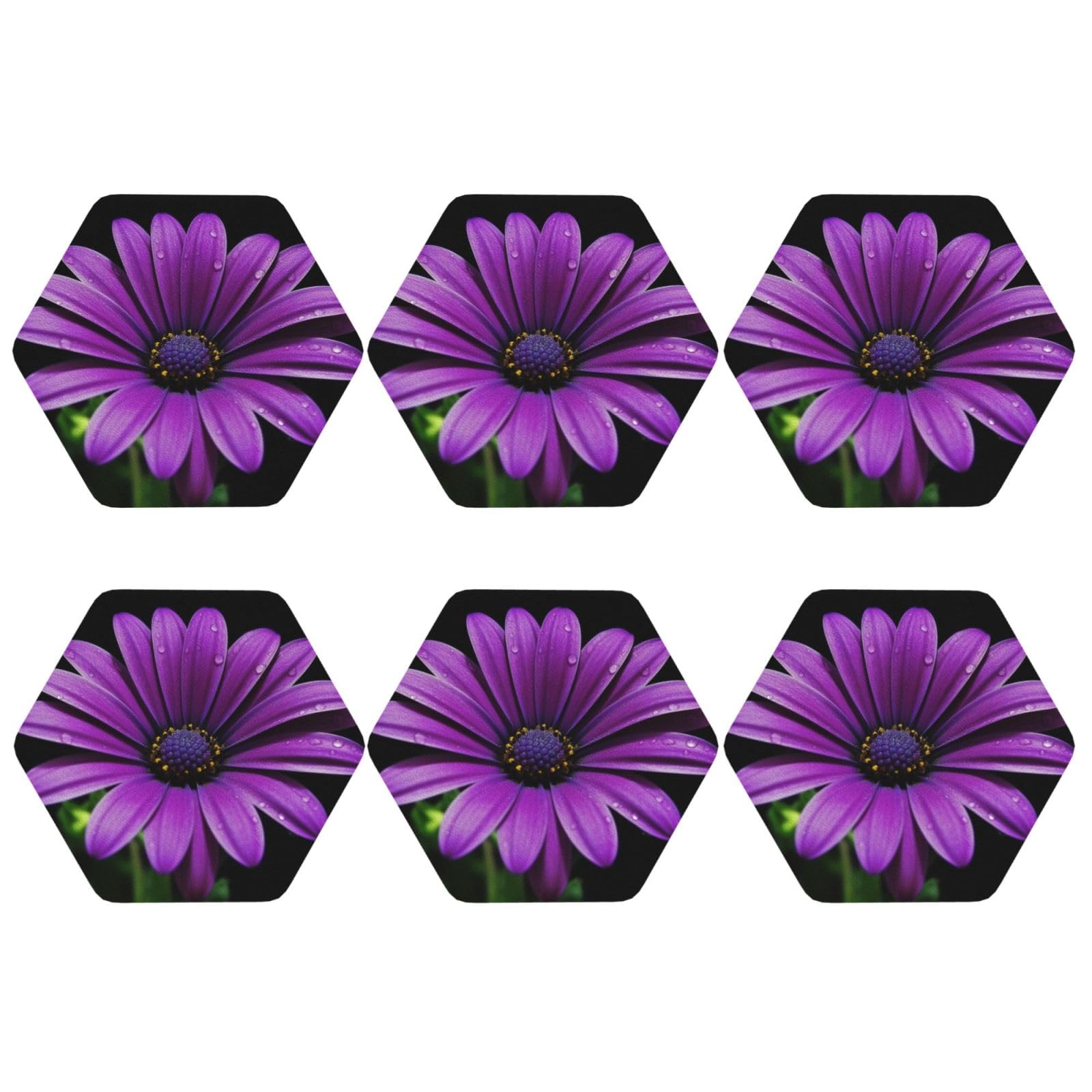 6pcs Leather Coasters for Drinks, Purple Daisy Drink Coasters for Tabletop Protection, 4" Cup Coasters for Coffee Table Decor, Non-Slip Drinking Cup Mat for Hot Or Cold Drink