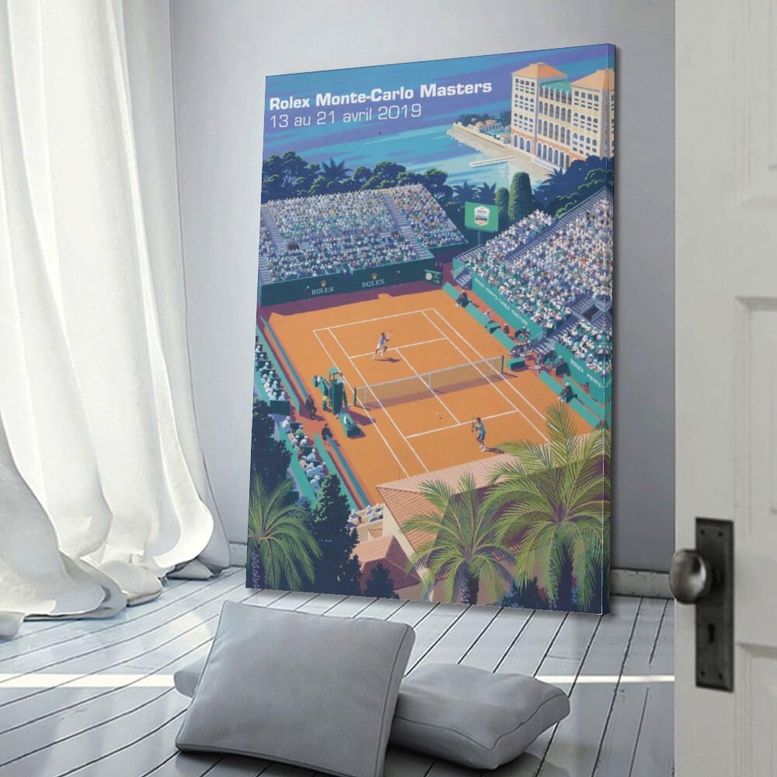 ZZBXSJ Modernes Familien-Fotoalbum, Poster, Wanddekoration, Kunstwerk, Retro-Sport-Poster, Rolex Monte – Carlo Masters Tennis Event 2019, Leinwand-Kunstdrucke, Bilder, 60 x 90 cm, Rahmenstil