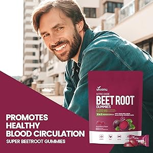 VivoNu Beet Root Gummies 8-in-1 Premium Energy Supplement with CoQ10, Beetroot Extract, Grape Seed Extract, Black Pepper Extract, Vitamins C & B12, L-Arginine & L-Citrulline