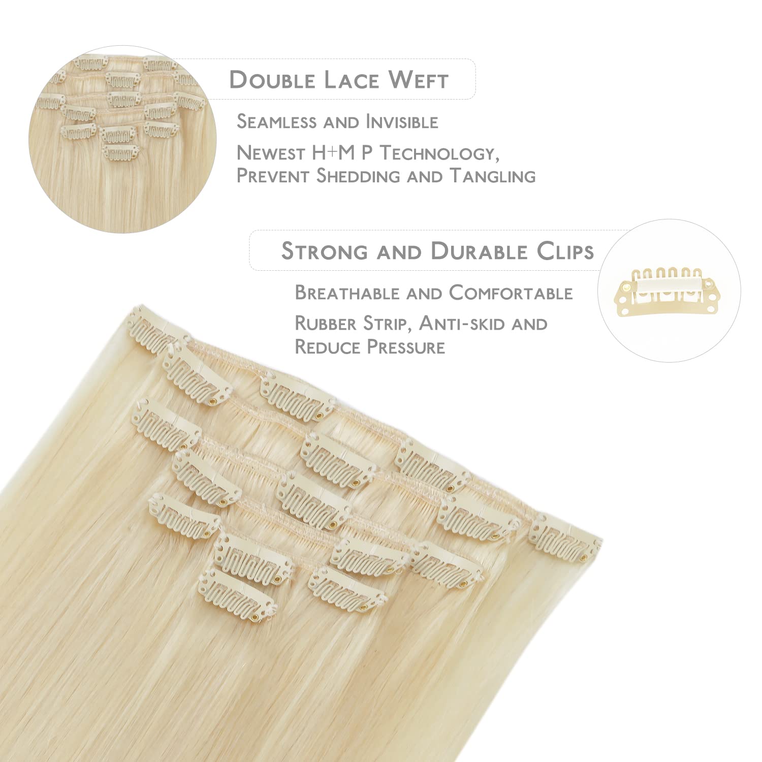 Wennalife Clip In Hair Extensions, 18 Inch 70g 7pcs Bleach Blonde Hair Extensions Clip In Real Hair Remy Human Hair Extensions Natural Silky Clip In Human Hair Extensions - Image 3