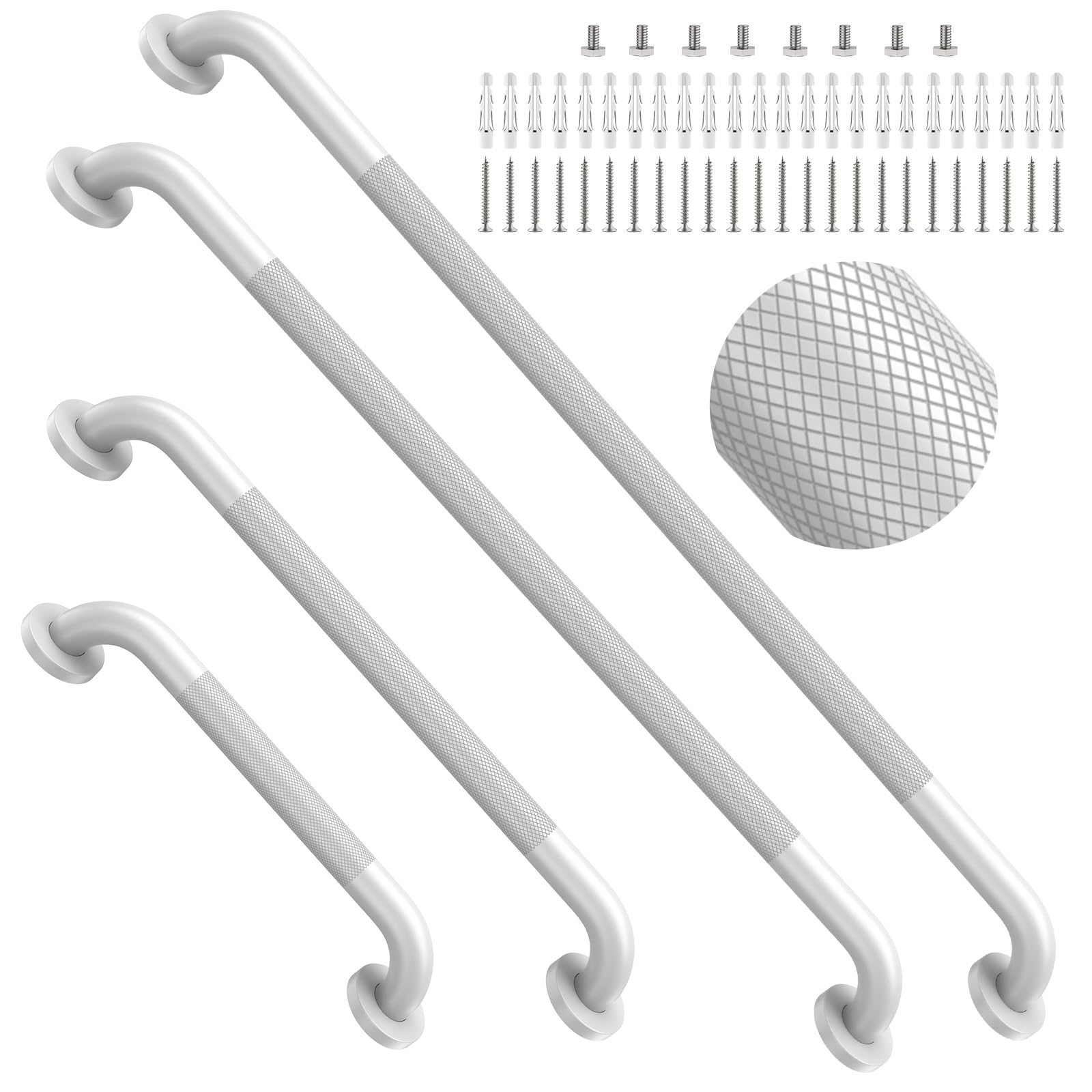 Commercial Grab Bar Bundle 16"24"36"40", White Shower Grab Bar Set