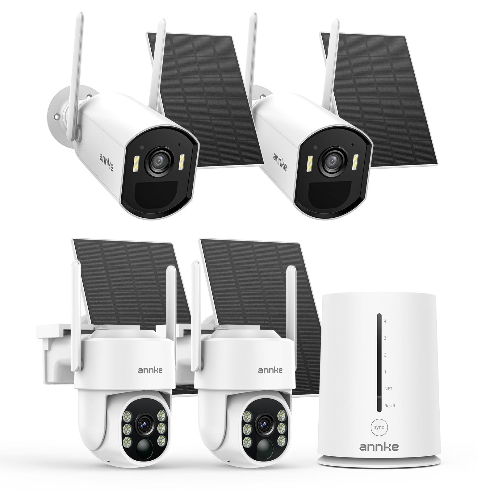 ANNKE Solar Wireless Security 4CH +2 Bullet Cam-Kit,64GB Memory Card with 2pcs 9000mA Battery WiFi Camera,4MP,5MP Surveillance Home System,Color Night Vision,Spotlight Smart Alarm, PIR&amp;Human Detection