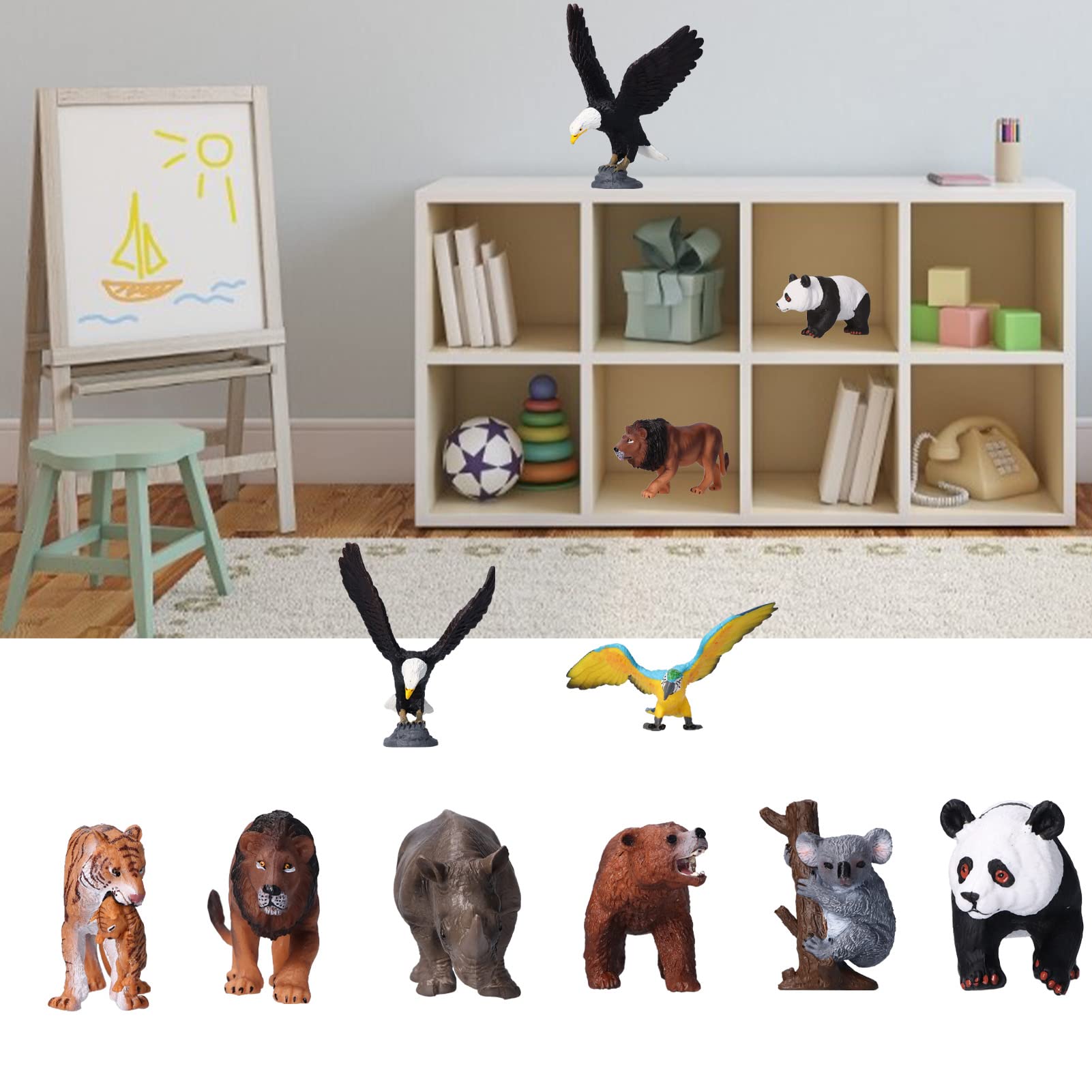 Juego de 8 Figuras de Animales Salvajes, Juego Educativo de Animales de la Selva de Plástico para Juegos Creativos, PVC Duradero, Tamaños Surtidos