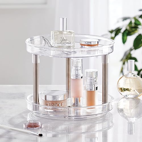Miniatura 2 de mDesign Torre de almacenamiento giratoria Lazy Susan de 2 niveles, organizador giratorio para gabinete de baño, mostrador de tocador, fregadero,