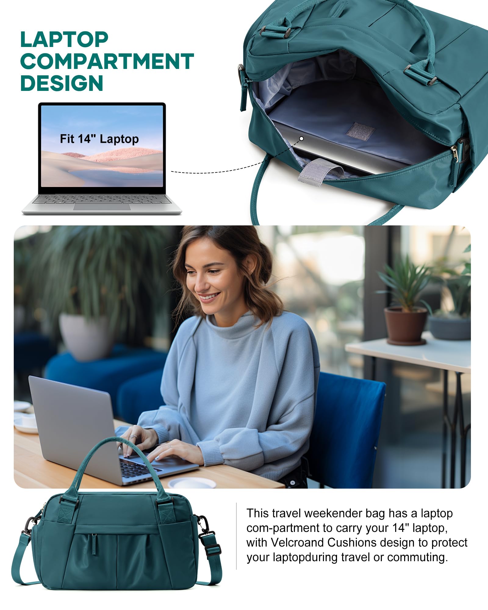 Borsone da Viaggio Donna, 40x20x25 Ryanair Bagaglio a Mano Borsa da Viaggio con Scomparto per le Scarpe, Borsa Sportiva Borsone da Palestra Grande, Borsa da Weekend,Borsa per Ospedale,J4-Pavone blu