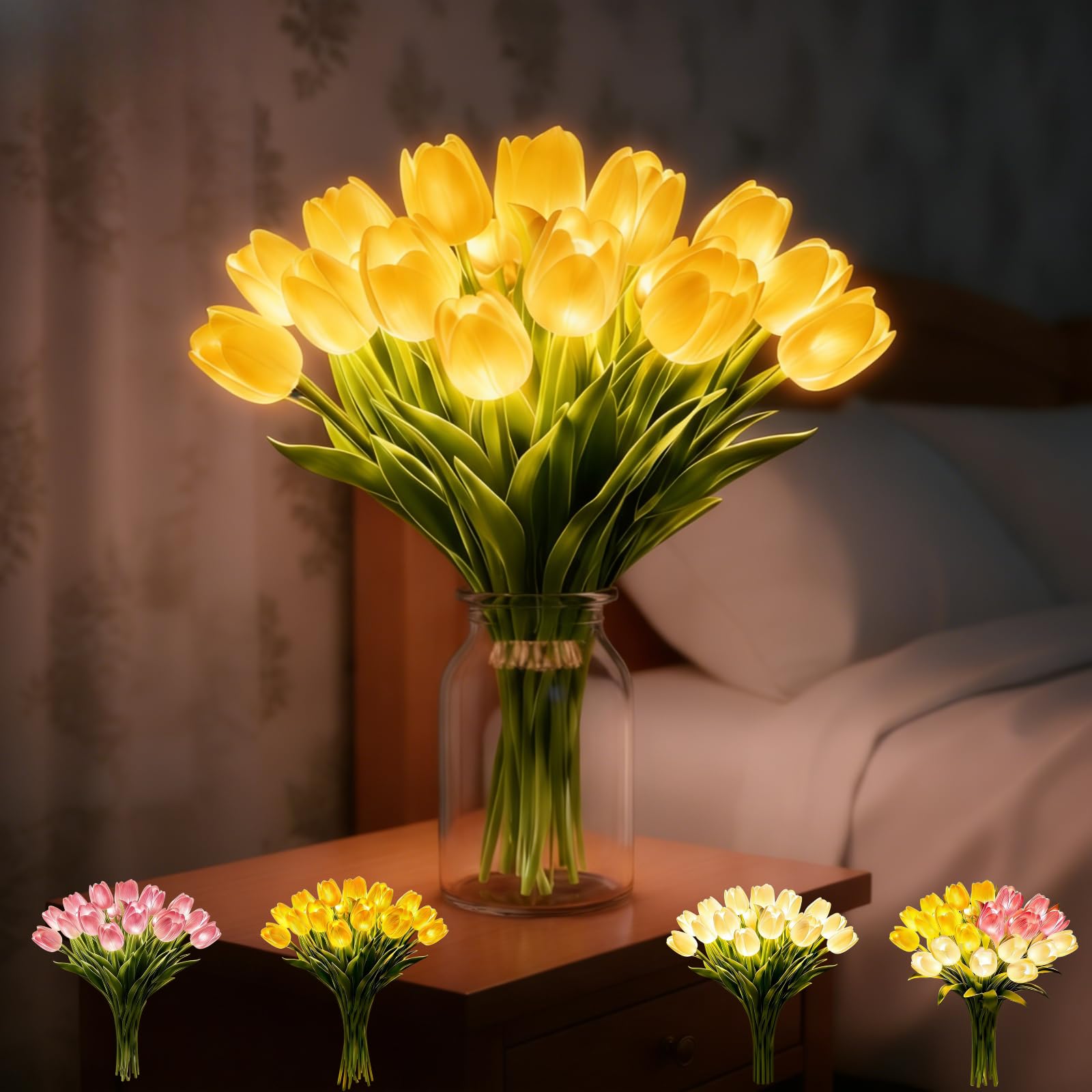 Hi-Y2Kgirls Radiant Romantic Tulip Light, 15 Pcs Twinkling Real Touch Tulips Lamp, Flower Lights for Mother's Home Kitchen Wedding Dining Table Decor (Yellow)