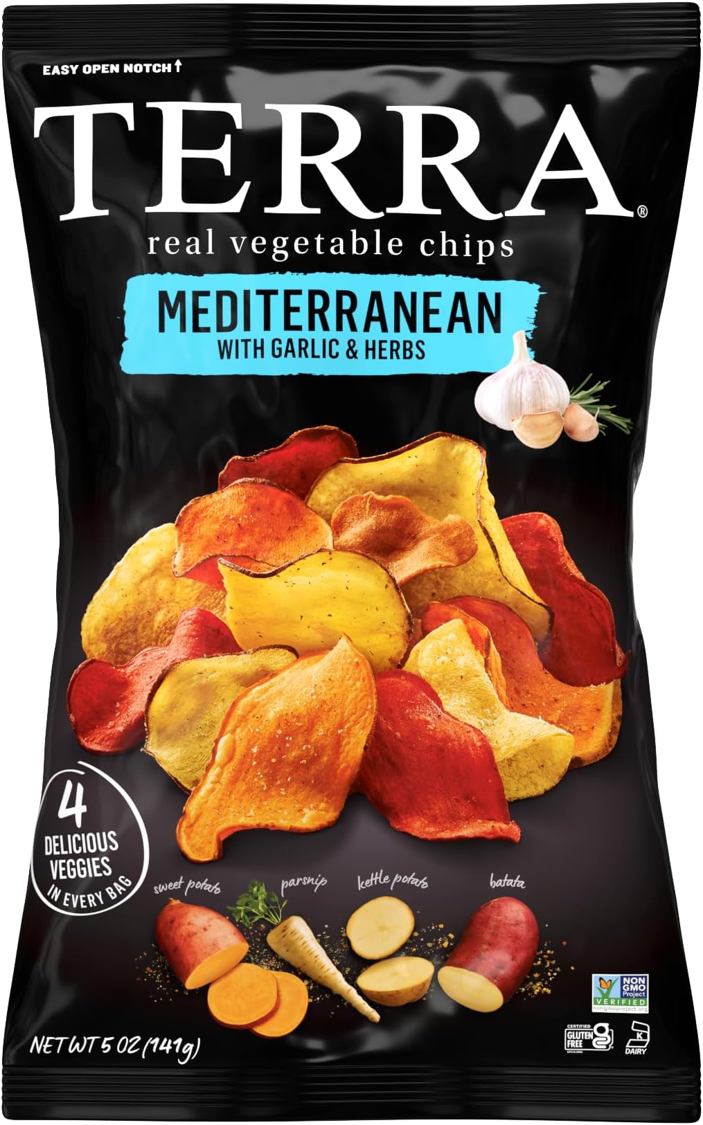 Terra Vegetable Chips, Mediterranean Garlic & Herbs Real Vegetable Chips, 5 oz (Pack of 6)