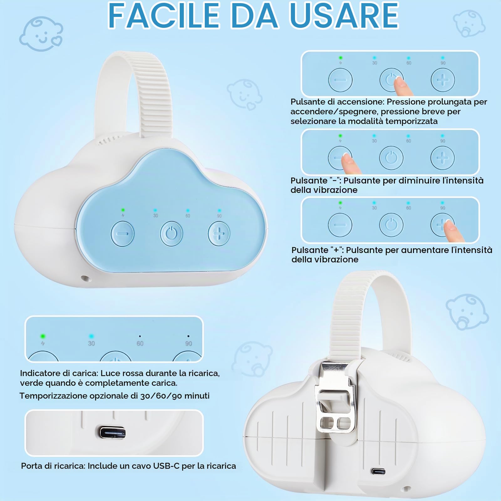 Baby Rocker, Dondola Passeggino Ricaricabile 3 Livelli di Oscillazione, Timer 30/60/90 Minuti, Dondolo Neonato a Mani Libere Compatibile con la Maggior Parte dei Passeggini con Barra Anteriore