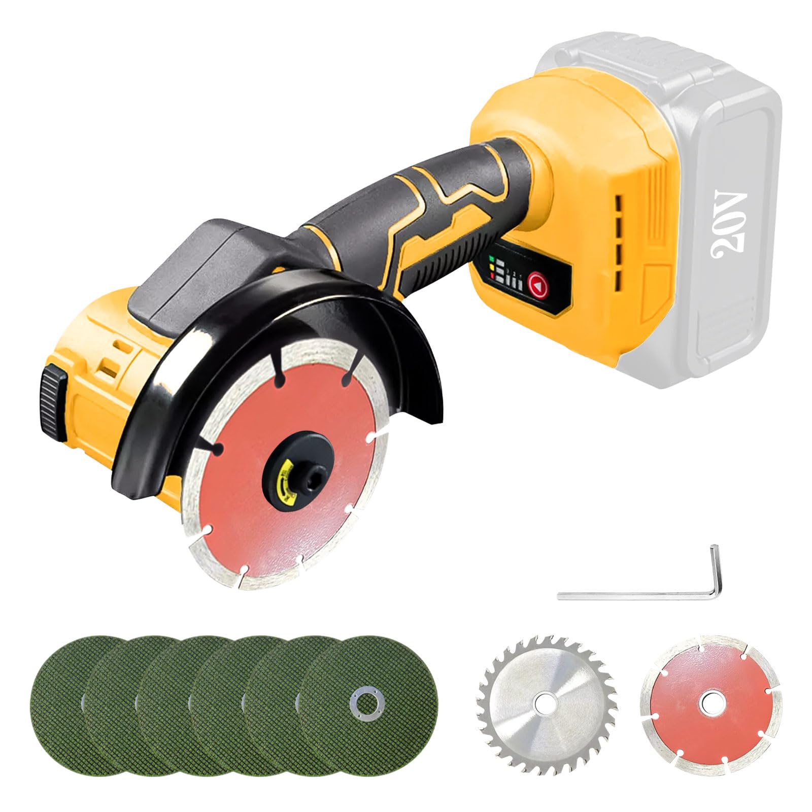 Amoladora angular inalámbrica para Dewalt 20 V, 12 000 rpm, herramienta de corte inalámbrica, amoladora eléctrica, motor sin escobillas con 6 cuchillas de 100 mm para cortar madera, plástico y metal