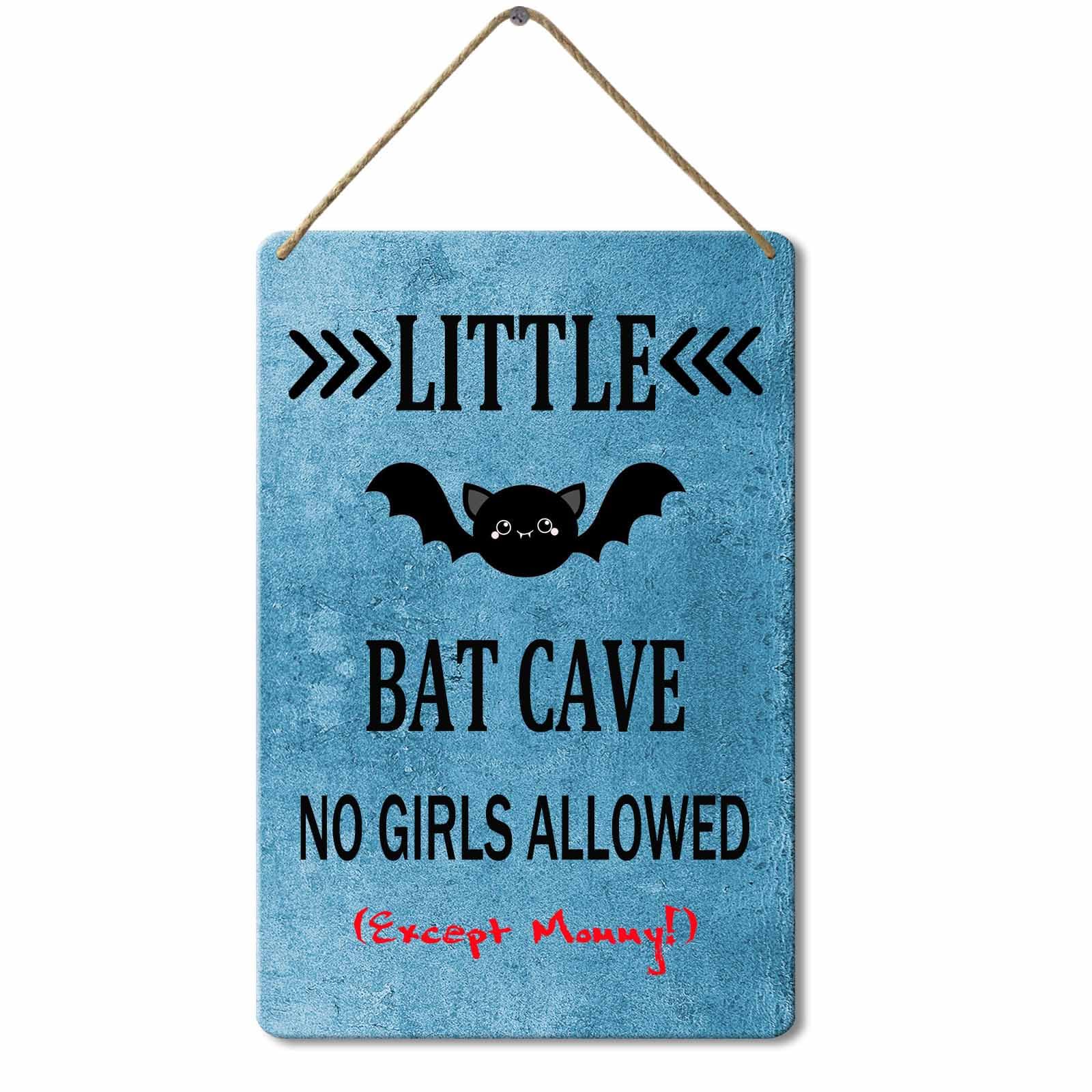 Wooden Sign Little Bat Cave No Girls Allowed, 8x12 Inch, Rustic Hanging Plaque Wall Decor For Toddlers Kids Baby Bedroom