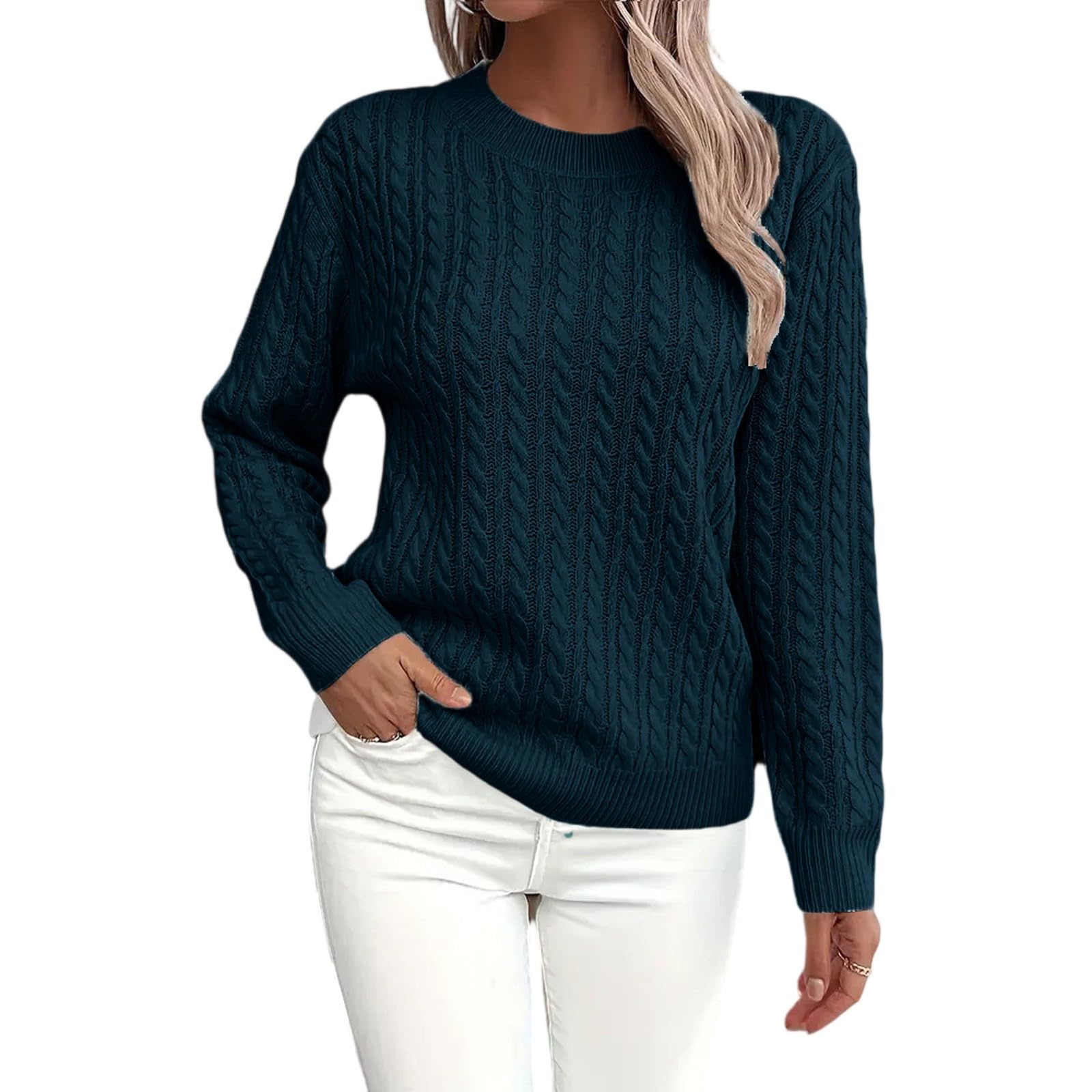 Womens Knit Sweater Classic Crewneck Pullover Long Sleeve Soft Tops Casual Loose Fit Outerwear Fall Winter Trendy Basic