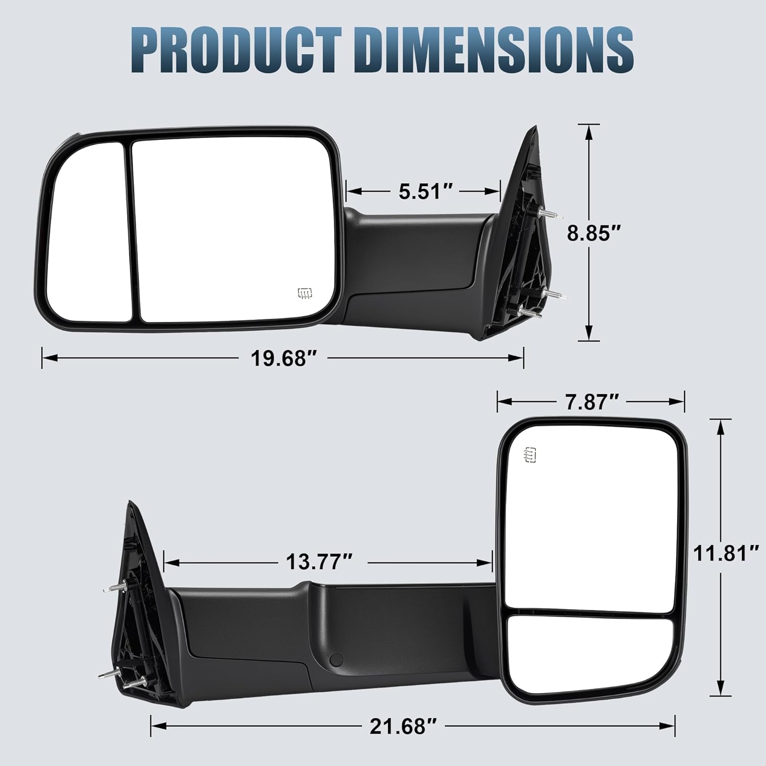Tow Mirrors Compatible with 2009-2018 Dodge Ram 1500, 2010-2018 2500 3500, Flip Up Extended Trailer Towing Side Mirrors w/Smoked Turn Signal, Power Heated, Black
