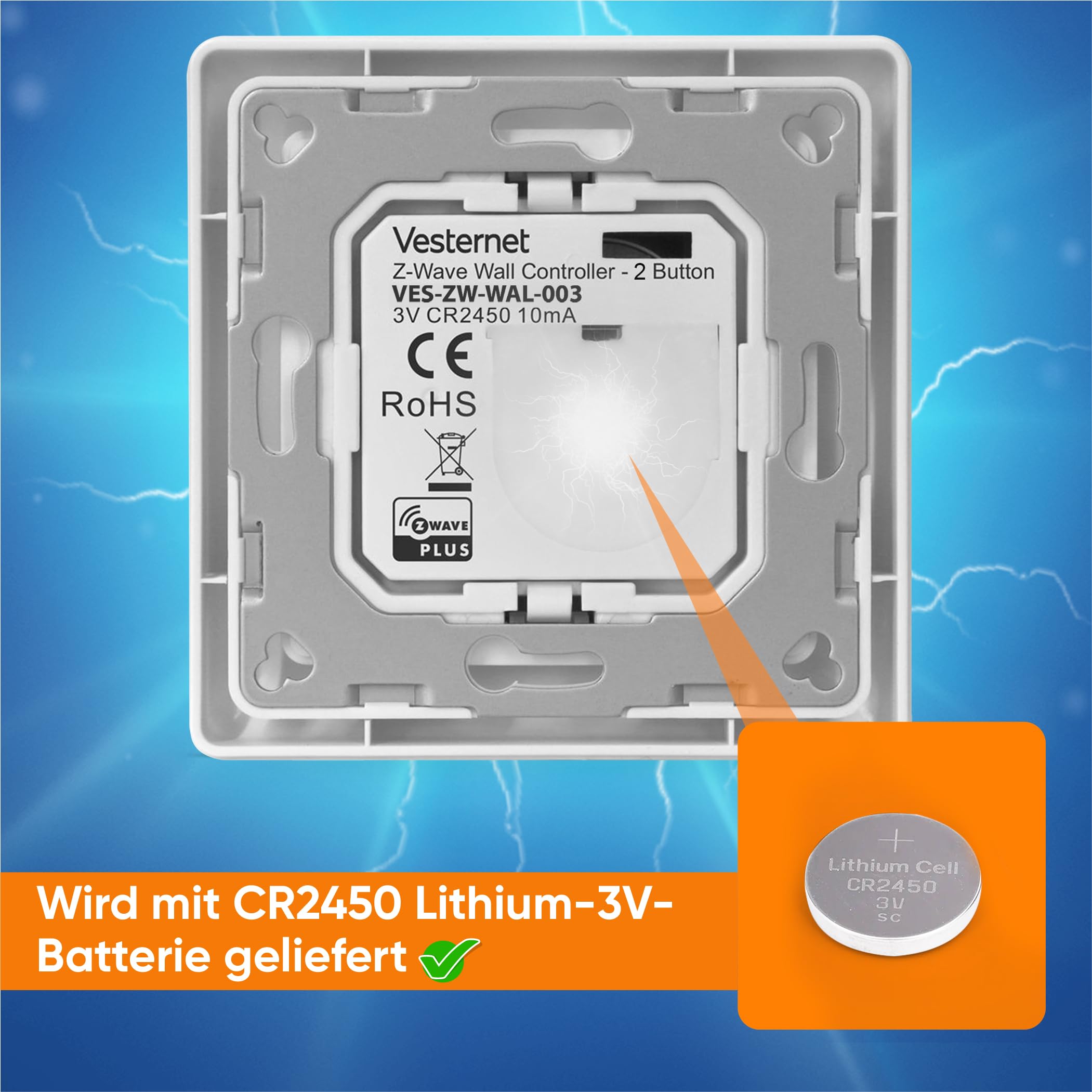 Vesternet Z-Wave 2-Tasten-Smart-Wandcontroller | Lösen Sie bis zu 6 Szenen in Ihrem Smart Home Hub aus | Kompatibel mit Home Assistant, SmartThings und Hubitat