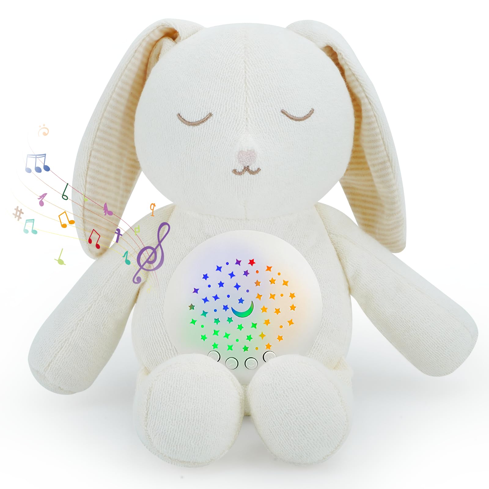 Baby White Noise Hatch Sound Machine &amp; Lullaby Crib Soother - Bunny Stuffed Animal Night Light Projector, 5 x 6 x 8.5 Inches Sleep Soother Infant Gift for Newborn 0-6 Months
