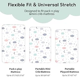 Yoofoss Pack and Play Sheets Fitted, Mini Crib Sheets 2-Pack for Pack N Play Mattress, Stretchy Playard Sheet, Soft and Breathable (Cloud)