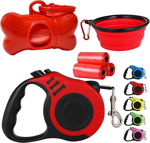 Miniatura 1 de Correa retráctil resistente para perros, cinta de nailon sin enredos, mango antideslizante, con dispensador de bolsas de basura para perros pequeños