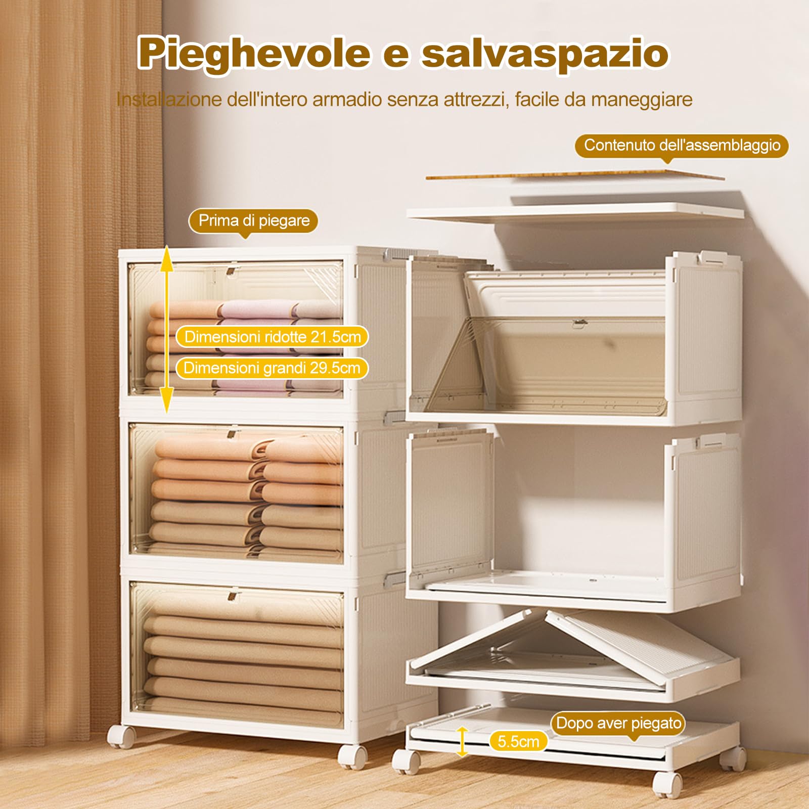 Ergocar Scatole Immagazzinaggio Plastica Pieghevole, Durevole Impilabili Scatola Organizer con Coperchio, Alta Capacità Scatole per Auto, Armadi, Ufficio