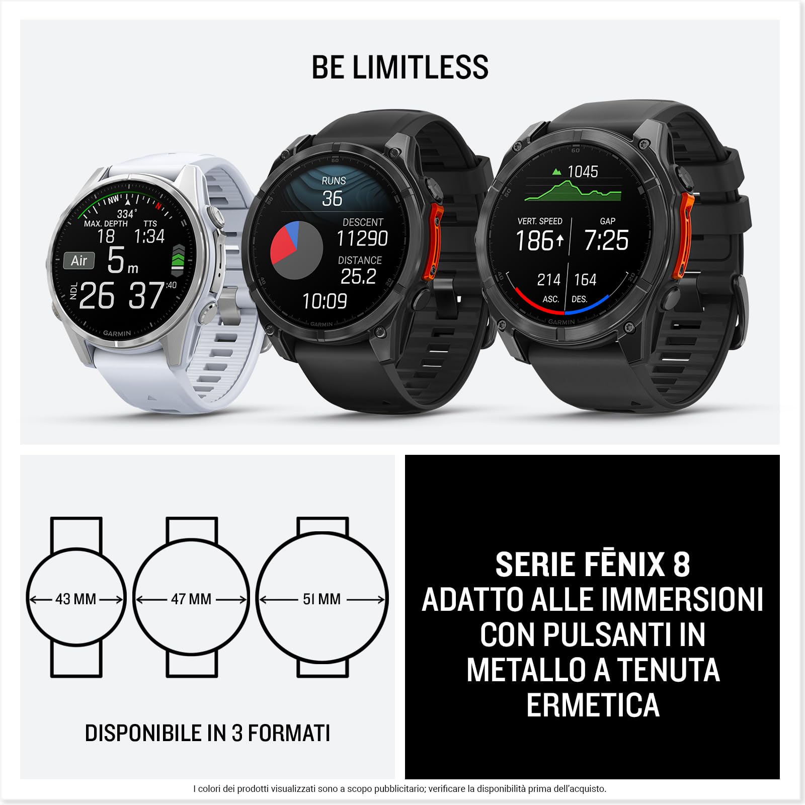 Garmin fēnix 8, 47mm, Display AMOLED 1,4", Touchscreen, Speaker e Microfono, Comandi Vocali, GPS Multi-band, Torcia, Mappe, 90+ App per lo Sport, Autonomia 16 giorni Slate Gray & Black