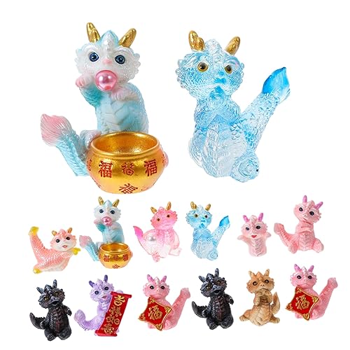 ERINGOGO 12pcs Year Dragon Cartoon Zodiac Dragon Figurines Resin Mini Statues for Desktop Garden Micro