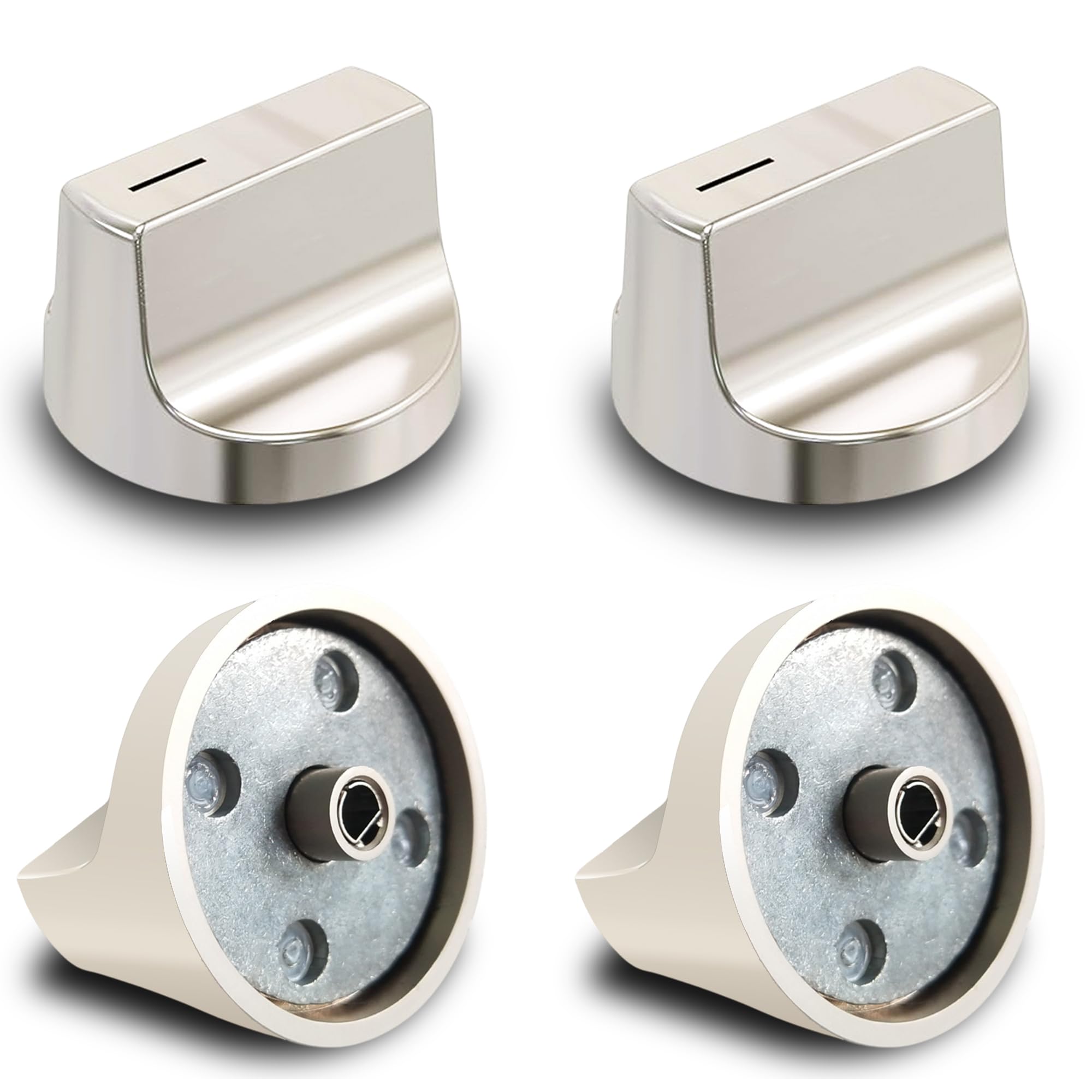 Photo 1 of (4Pcs) W11517331 / W11117415 for Whirlpool Gas Stove Knobs Replacements Part W10850027,Compatible for Whirlpool Electric Range Stove Knob Number WEC310S0LS1, WEE515S0LZ1, WEE745H0FS0,YWFE770H0FZ0