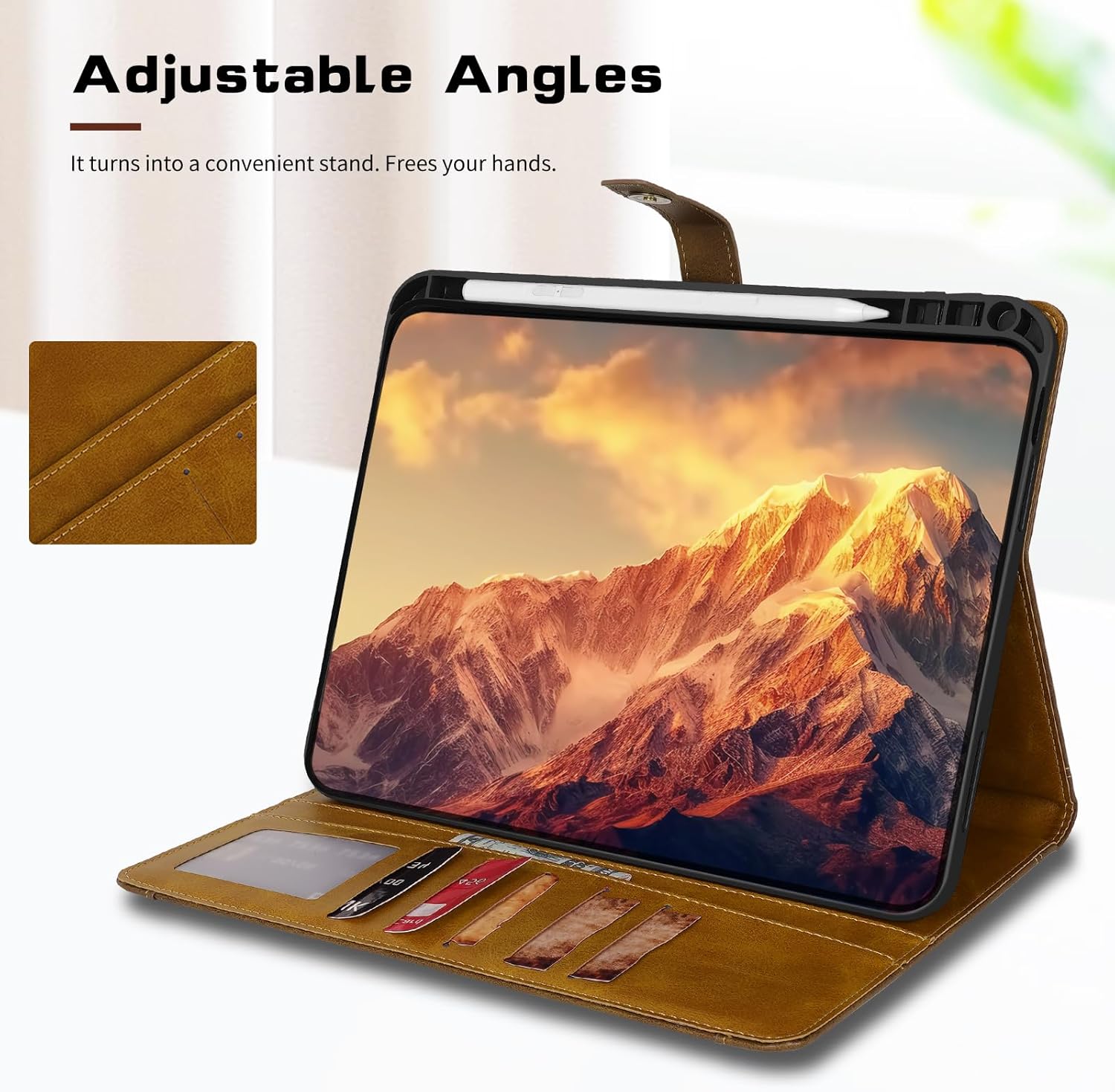Case for iPad Air 6th/5th/4th Generation 10.9/11 inch 2024/2022/2020 iPad Pro11 inch 3nd/2rd/1st Gen Leather IPad Case with Built-in Pencil Holder Card Slots Protective Cover - Brown
