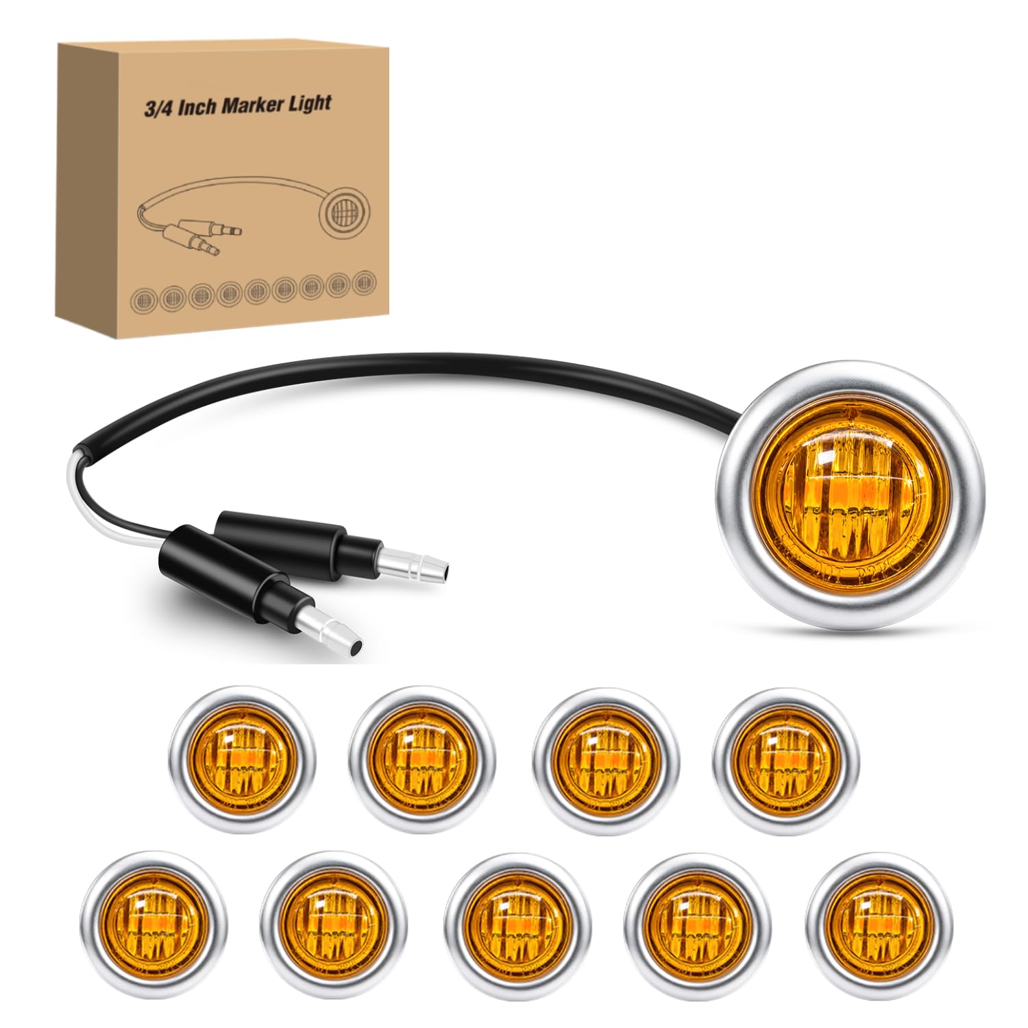 Nilight 3/4" Round Marker Lights 10PCS Amber with 304 Stainless Steel Bezel