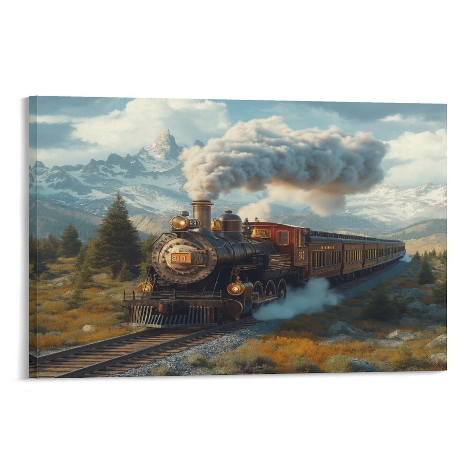 YYVKPMLXC Art Giclee Canvas Steam Train On Canvas Pictures Pine Forest Print Artwork Painting Pictures Decor by Paintings Ready To Hang for Home Decor 08x12inch(20x30cm)