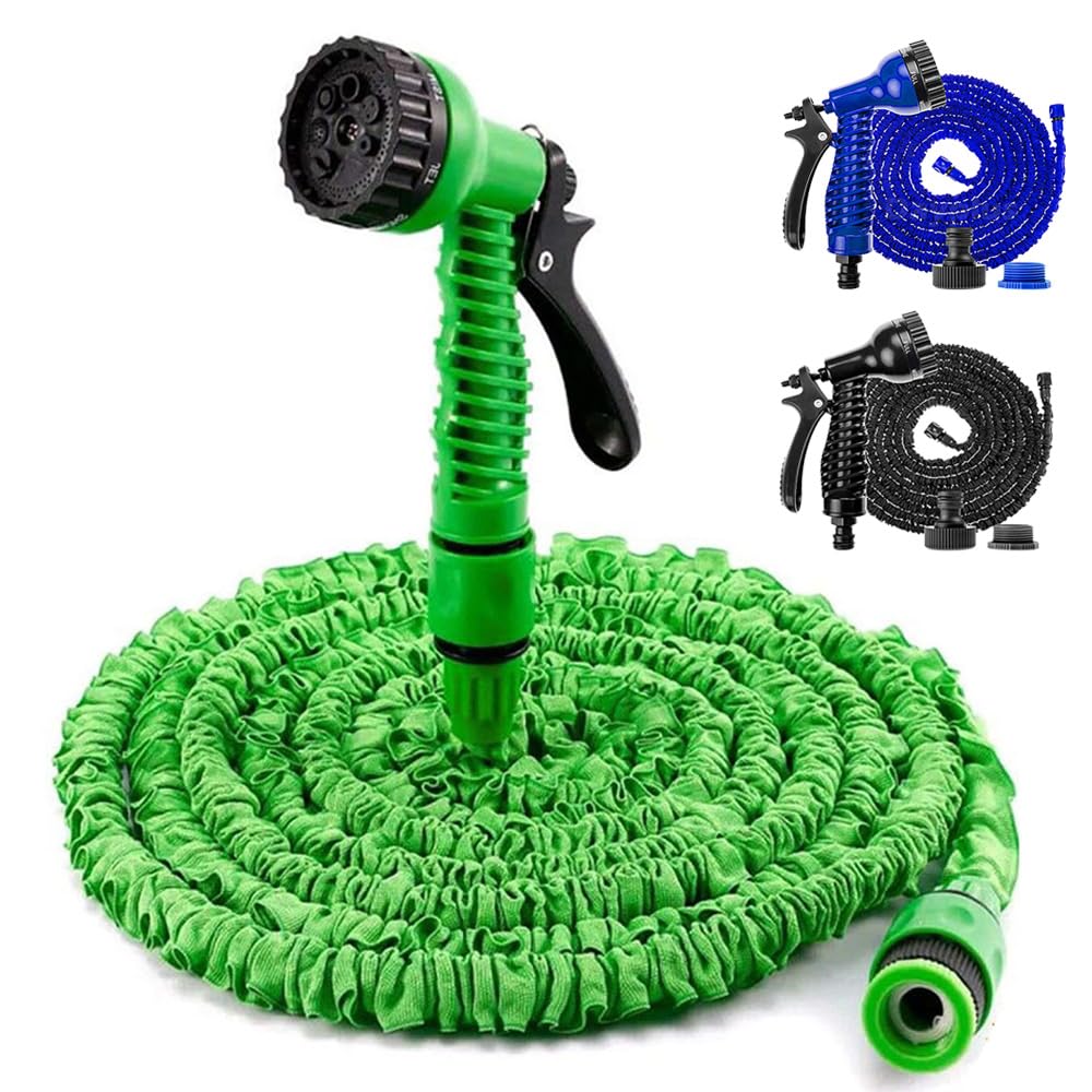 Hose Pipe for Garden Watering Car Washing, Water Hose Pipe 200FT, Expandable and Flexible Garden Hose with 7 Mode Spray Gun, 1/2" & 3/4" Fittings - Green