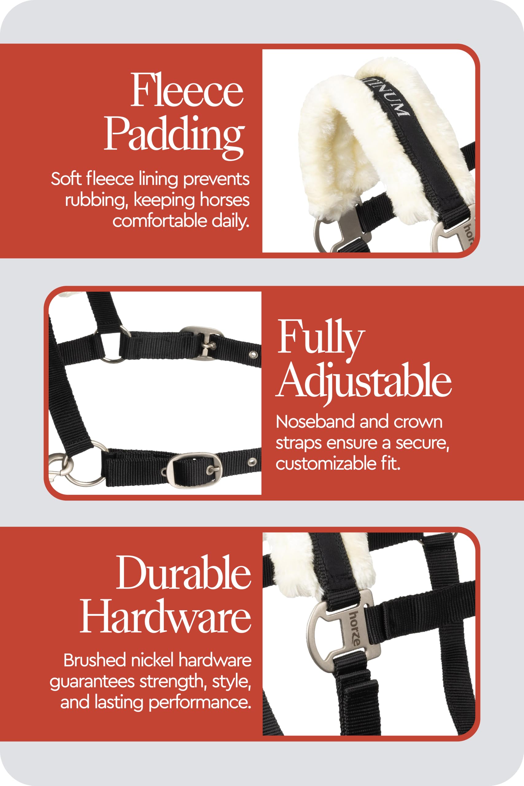 HORZE Pferde Halfter Howard aus Fleece, Halfter für Pferde und Pony, verstellbar, Schwarz, SH