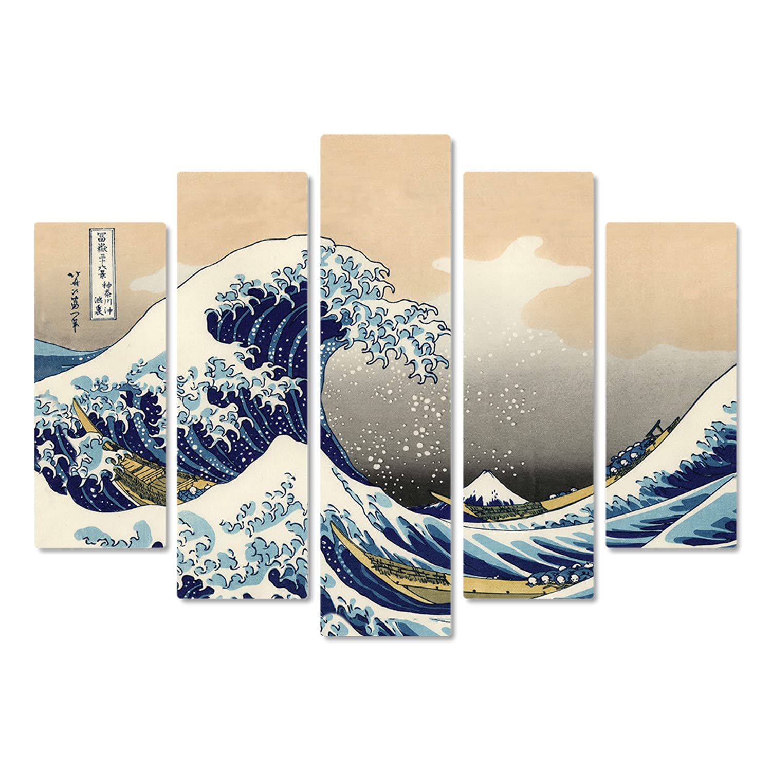 Giallobus - 5 Panneau multiple Art Board - Hokusai - La grande vague de Kanagawa - Bois MDF - 140x100